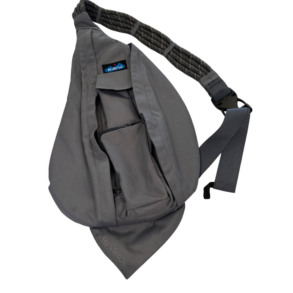 Kavu Rope Large Sling Bag Grey Polyester Canvas Crossbody Hiking Gorpecore EUC
